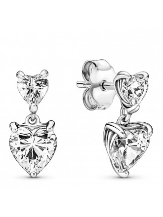 Pandora Doble Corazón Sparkling Stud Earrings